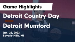 Detroit Country Day  vs Detroit Mumford Game Highlights - Jan. 22, 2022
