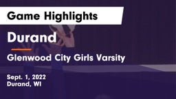 Durand  vs Glenwood City Girls Varsity Game Highlights - Sept. 1, 2022