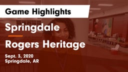 Springdale  vs Rogers Heritage  Game Highlights - Sept. 3, 2020