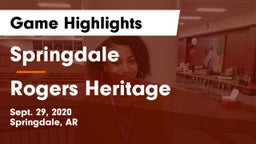 Springdale  vs Rogers Heritage  Game Highlights - Sept. 29, 2020