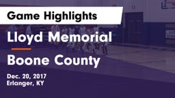 Lloyd Memorial  vs Boone County  Game Highlights - Dec. 20, 2017