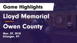 Lloyd Memorial  vs Owen County  Game Highlights - Nov. 29, 2018