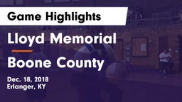 Lloyd Memorial  vs Boone County  Game Highlights - Dec. 18, 2018