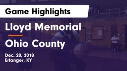 Lloyd Memorial  vs Ohio County  Game Highlights - Dec. 20, 2018