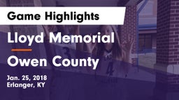 Lloyd Memorial  vs Owen County  Game Highlights - Jan. 25, 2018