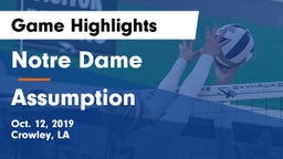 Notre Dame  vs Assumption  Game Highlights - Oct. 12, 2019
