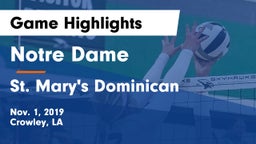 Notre Dame  vs St. Mary's Dominican  Game Highlights - Nov. 1, 2019