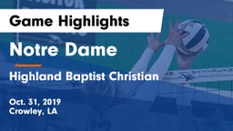 Notre Dame  vs Highland Baptist Christian  Game Highlights - Oct. 31, 2019