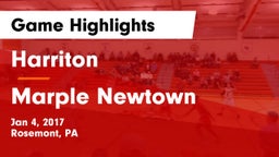 Harriton  vs Marple Newtown  Game Highlights - Jan 4, 2017