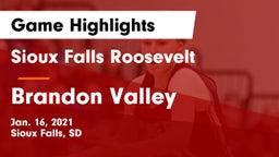 Sioux Falls Roosevelt  vs Brandon Valley  Game Highlights - Jan. 16, 2021