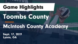 Toombs County  vs McIntosh County Academy Game Highlights - Sept. 17, 2019