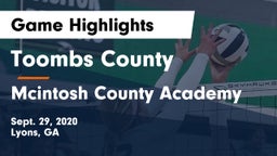 Toombs County  vs Mcintosh County Academy Game Highlights - Sept. 29, 2020