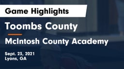 Toombs County  vs McIntosh County Academy Game Highlights - Sept. 23, 2021