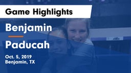 Benjamin  vs Paducah  Game Highlights - Oct. 5, 2019