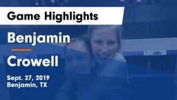 Benjamin  vs Crowell  Game Highlights - Sept. 27, 2019