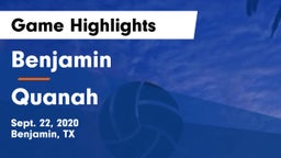 Benjamin  vs Quanah  Game Highlights - Sept. 22, 2020