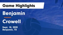 Benjamin  vs Crowell  Game Highlights - Sept. 18, 2020