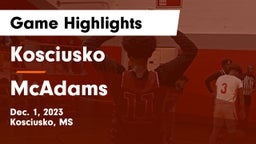 Kosciusko  vs McAdams  Game Highlights - Dec. 1, 2023