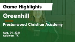 Greenhill  vs Prestonwood Christian Academy Game Highlights - Aug. 24, 2021