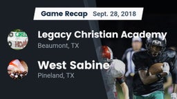 Recap: Legacy Christian Academy  vs. West Sabine  2018