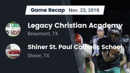 Recap: Legacy Christian Academy  vs. Shiner St. Paul Catholic School 2018