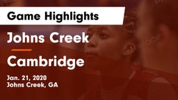 Johns Creek  vs Cambridge  Game Highlights - Jan. 21, 2020