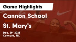 Cannon School vs St. Mary's  Game Highlights - Dec. 29, 2023