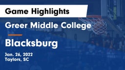 Greer Middle College  vs Blacksburg  Game Highlights - Jan. 26, 2022
