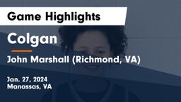 Colgan  vs John Marshall  (Richmond, VA) Game Highlights - Jan. 27, 2024