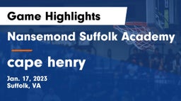 Nansemond Suffolk Academy vs cape henry Game Highlights - Jan. 17, 2023