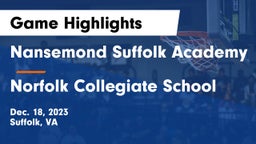 Nansemond Suffolk Academy vs Norfolk Collegiate School Game Highlights - Dec. 18, 2023