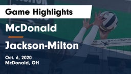 McDonald  vs Jackson-Milton  Game Highlights - Oct. 6, 2020