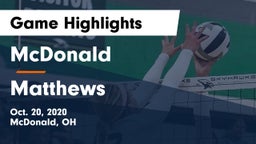 McDonald  vs Matthews Game Highlights - Oct. 20, 2020