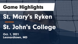 St. Mary's Ryken  vs St. John's College  Game Highlights - Oct. 1, 2021