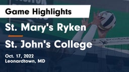 St. Mary's Ryken  vs St. John's College  Game Highlights - Oct. 17, 2022