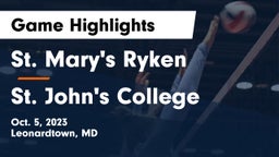 St. Mary's Ryken  vs St. John's College  Game Highlights - Oct. 5, 2023