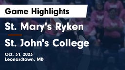 St. Mary's Ryken  vs St. John's College  Game Highlights - Oct. 31, 2023