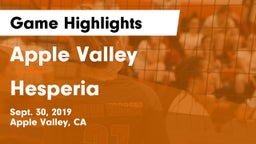 Apple Valley  vs Hesperia Game Highlights - Sept. 30, 2019