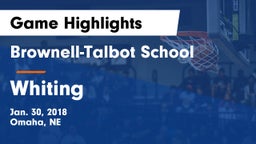 Brownell-Talbot School vs Whiting Game Highlights - Jan. 30, 2018