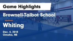 Brownell-Talbot School vs Whiting  Game Highlights - Dec. 4, 2018