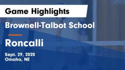 Brownell-Talbot School vs Roncalli Game Highlights - Sept. 29, 2020