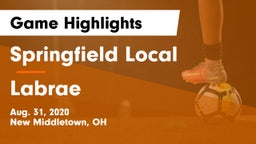 Springfield Local  vs Labrae Game Highlights - Aug. 31, 2020