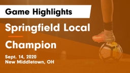 Springfield Local  vs Champion  Game Highlights - Sept. 14, 2020