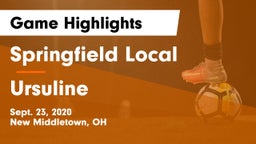 Springfield Local  vs Ursuline  Game Highlights - Sept. 23, 2020