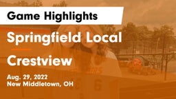 Springfield Local  vs Crestview  Game Highlights - Aug. 29, 2022