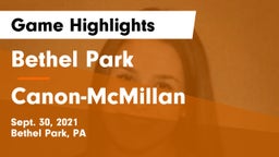 Bethel Park  vs Canon-McMillan  Game Highlights - Sept. 30, 2021