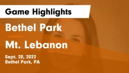 Bethel Park  vs Mt. Lebanon  Game Highlights - Sept. 20, 2022