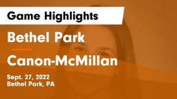 Bethel Park  vs Canon-McMillan  Game Highlights - Sept. 27, 2022