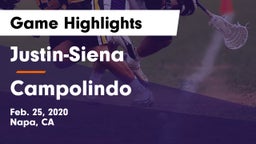 Justin-Siena  vs Campolindo  Game Highlights - Feb. 25, 2020