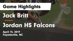 Jack Britt  vs Jordan HS Falcons Game Highlights - April 15, 2019